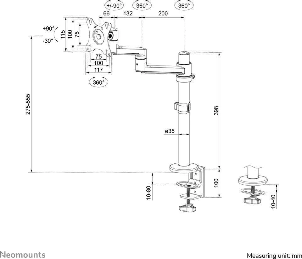 Laikiklis NEOMOUNTS SCREEN STALO MONTAVIMAS (CLAMP + GROMMET)