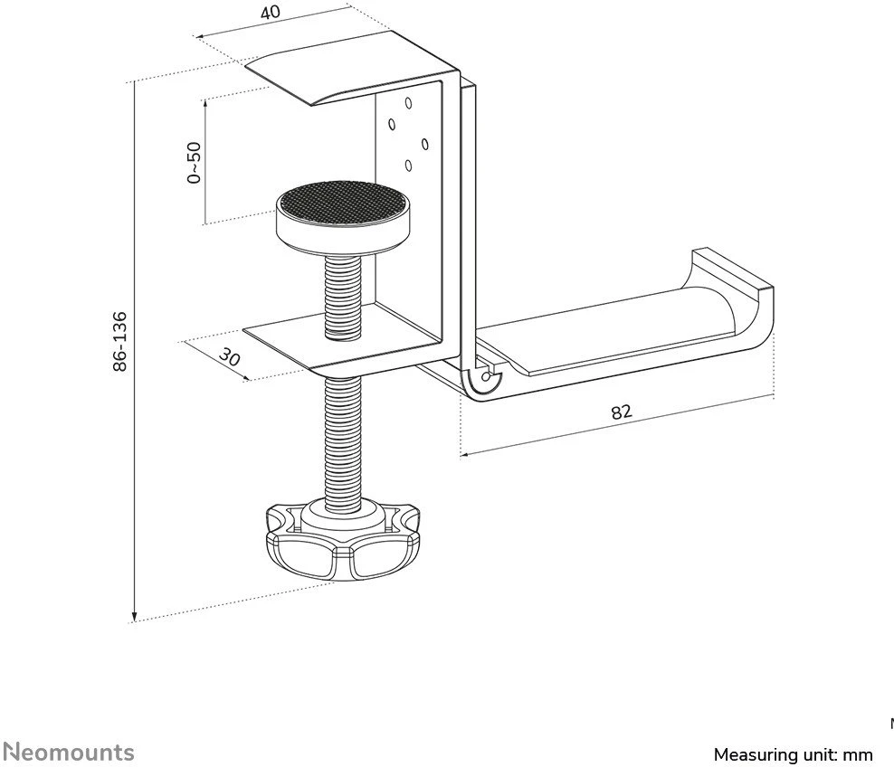 NEOMOUNTS HEADPHONE HOLDER, CLAMP MOUNTED, ALUMINUM