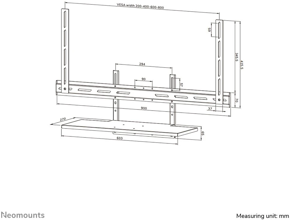 Laikiklis NEOMOUNTS KEYBOARD SHELF KIT, VESA, MAX 2,5 KG, UNIVERSAL