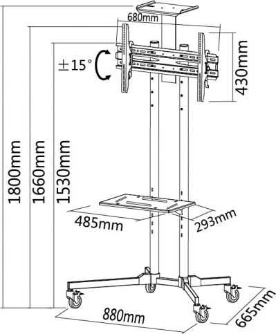 Laikiklis „NeoMounts“ mobilus plokščio ekrano stovas (aukštis: 155–170 cm), 32–55 coliai, c:Juodas