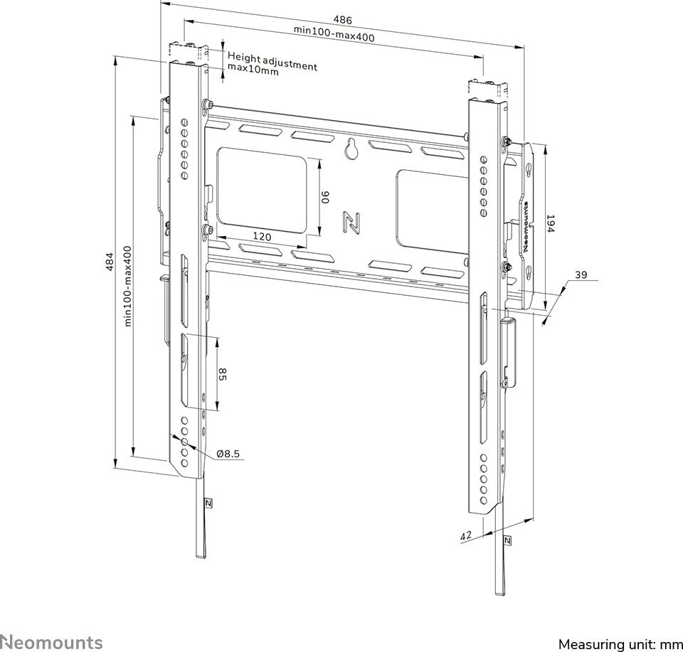 Laikiklis NEOMOUNTS LEVEL-750 WALL MOUNT (XL, 100 KG, KICKSTAND, LOCKABLE, CONNECTABLE, VESA 400X400)