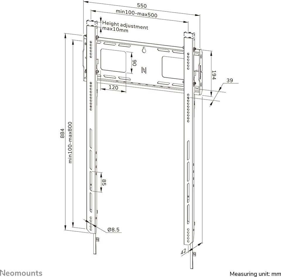 Laikiklis NEOMOUNTS LEVEL-750 WALL MOUNT (XL, 100 KG, PORTRAIT, KICKSTAND, LOCKABLE, CONNECTABLE, VESA 500X800)