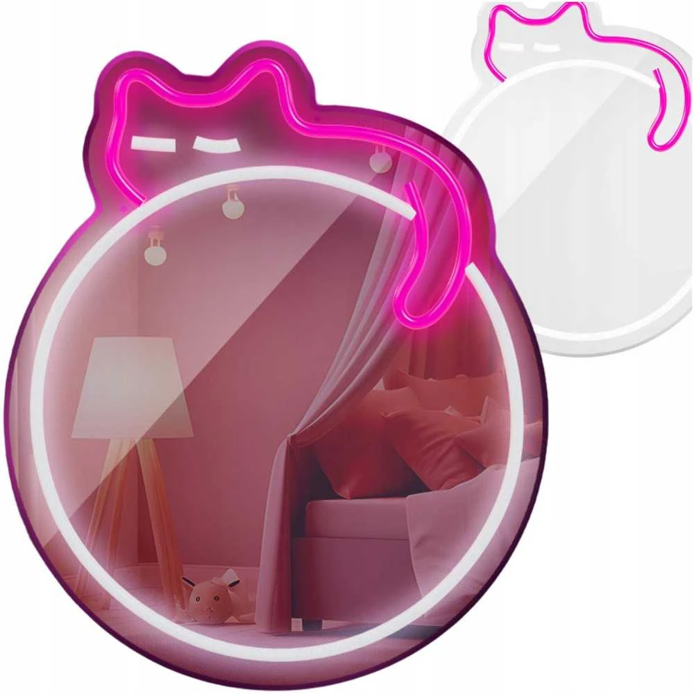 Neoninis MIRROR LED MIEGANČIOS KATĖS formos šviestuvas baltas rožinis FMNE03 Forever Light