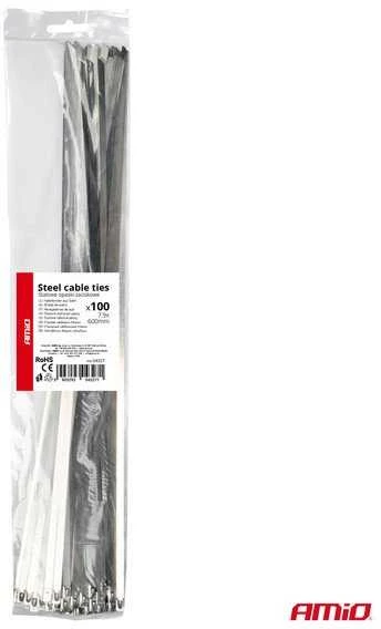 Nerūdijančio plieno metaliniai kabelių raiščiai 7,9x600 mm 100 vnt. amio-04327