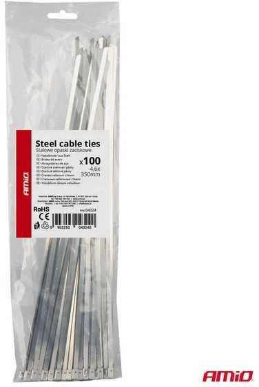Nerūdijančio plieno metaliniai kabelių raiščiai 4,6x350 mm 100 vnt. amio-04324
