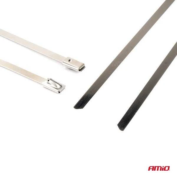 Nerūdijančio plieno metaliniai kabelių raiščiai 4,6x350 mm 100 vnt. amio-04324