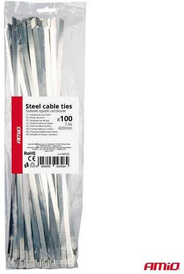 Nerūdijančio plieno metaliniai kabelių raiščiai 7,9x400 mm 100 vnt. amio-04326