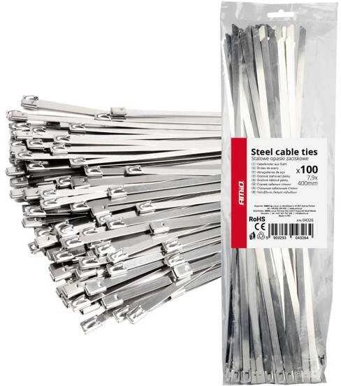 Nerūdijančio plieno metaliniai kabelių raiščiai 7,9x400 mm 100 vnt. amio-04326