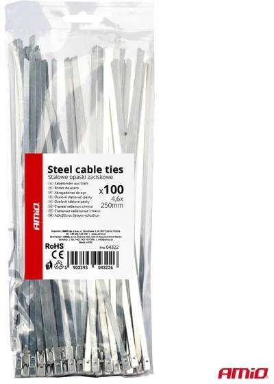 Nerūdijančio plieno metaliniai kabelių raiščiai 4,6x250 mm 100 vnt. amio-04322