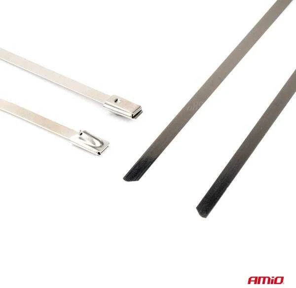 Nerūdijančio plieno metaliniai kabelių raiščiai 4,6x250 mm 100 vnt. amio-04322