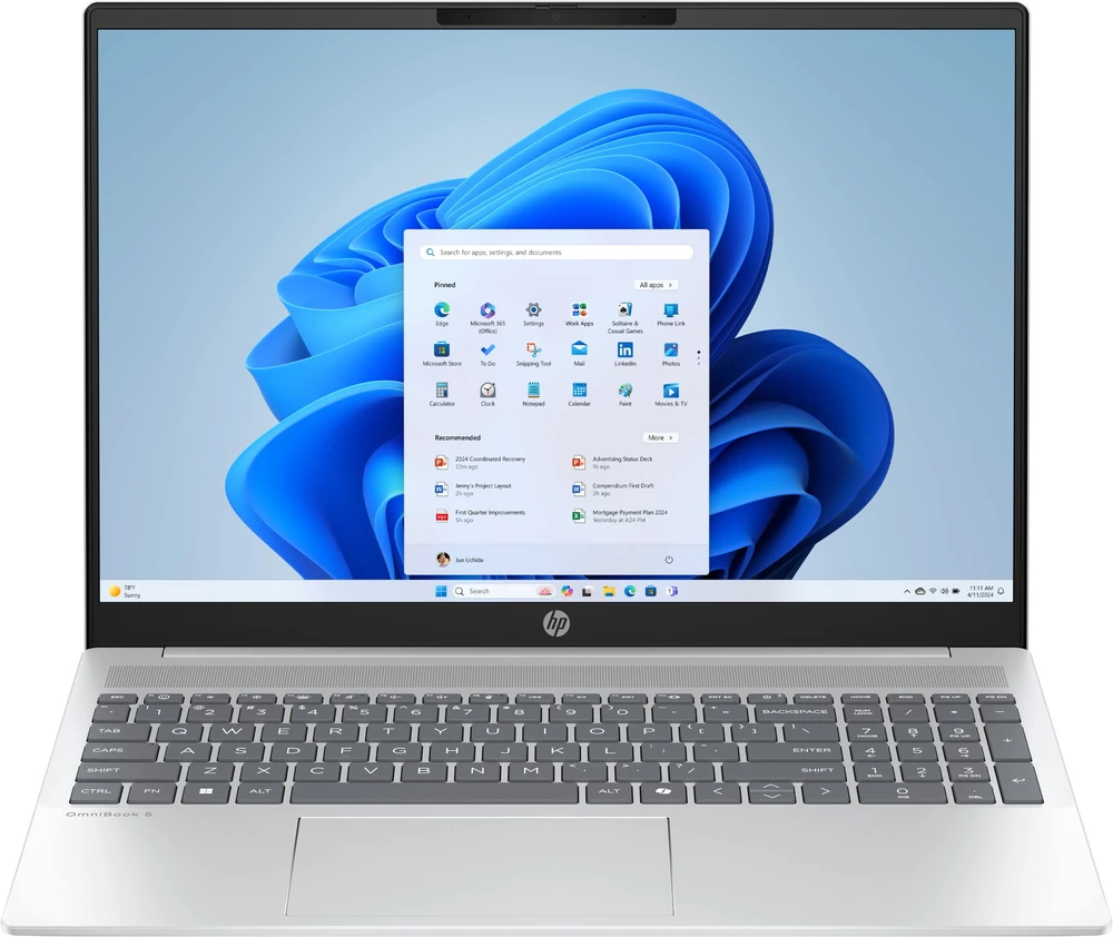 Hewlett Packard (HP) HP OmniBook 5 AI 16-af1220nw Intel Core Ultra 5 225U Nešiojamas kompiuteris 40.6 cm (16") 2K 16 GB LPDDR5x-SDRAM 512 GB SSD Wi-Fi 6E (802.11ax) Windows 11 Home AI PC Sidabrinis
