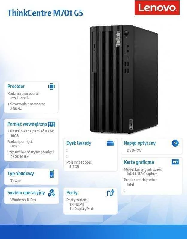 Stacionarus kompiuteris Kompiuteris Lenovo ThinkCentre M70t G5 (12U60001PB)
