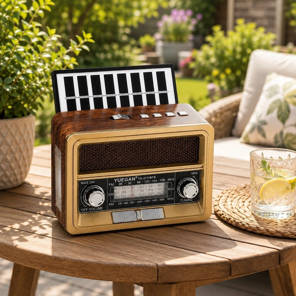 Nešiojamas retro radijas „EcoBox“ Netta su saulės baterija (Ecobox)
