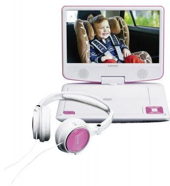 Vaizdo grotuvas LENCO DVP-910 9 DVD-Player + USB &amp; KfZ-Halterung. pink/wei
