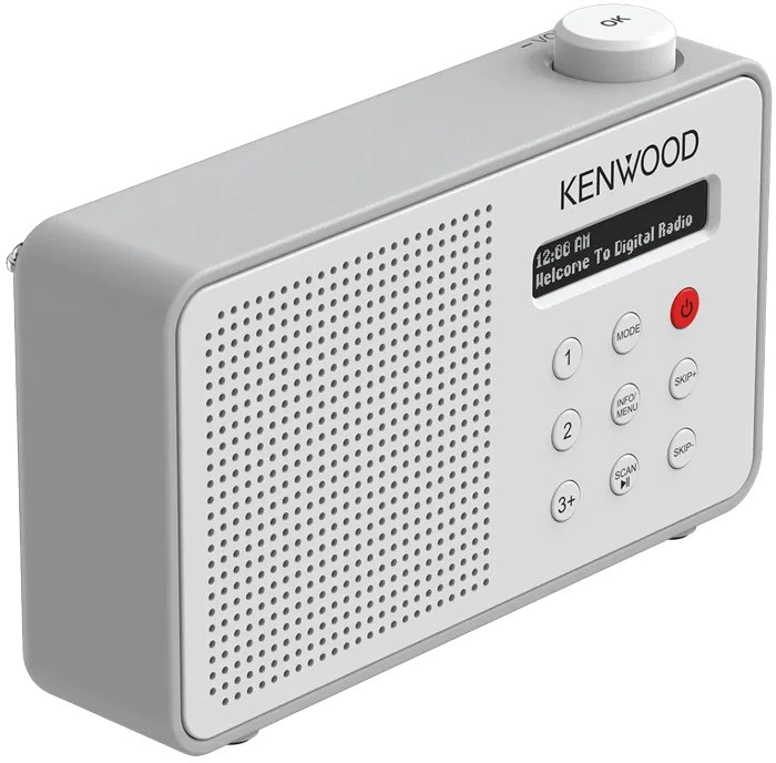 Nešiojamasis radijas JVC Kenwood CR-M25DAB DAB Plus – automatinis saugos įspėjimas – baltas ir sidabrinis