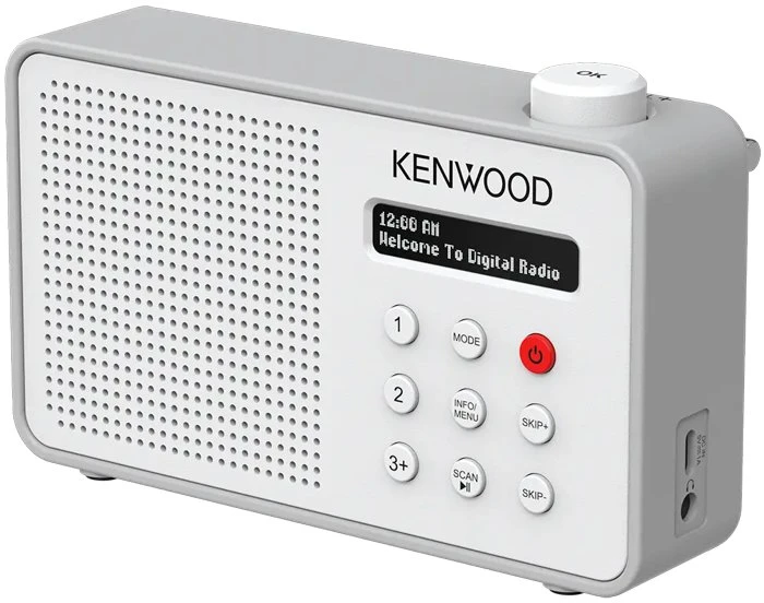 Nešiojamasis radijas JVC Kenwood CR-M25DAB DAB Plus – automatinis saugos įspėjimas – baltas ir sidabrinis