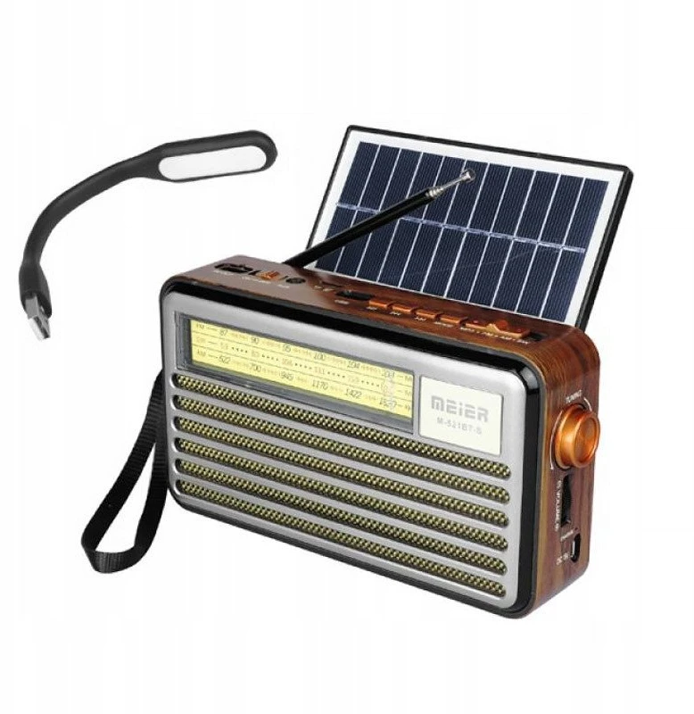 Nešiojamasis radijas LTC PS Liwa Retro su saulės baterija (MK-193BT), FM, Bluetooth, USB, SD, AUX, USB lempa, pilkas