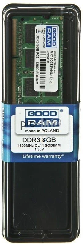 Nešiojamo kompiuterio atmintis GOODRAM DDR3 8GB 1600MHz CL11 SODIMM 1.35V
