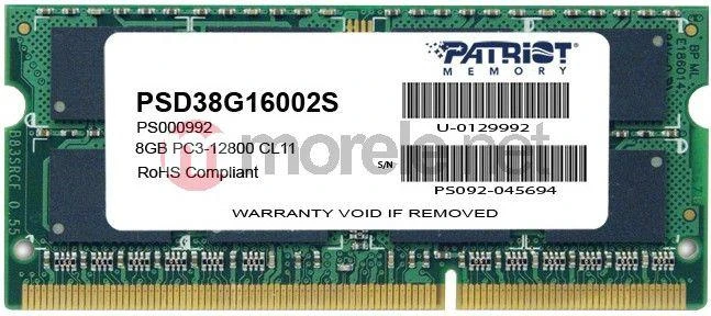 Nešiojamo kompiuterio atmintis PATRIOT SIGNATURE DDR3 8GB CL11 PC3-12800 (1600MHZ) SODIMM