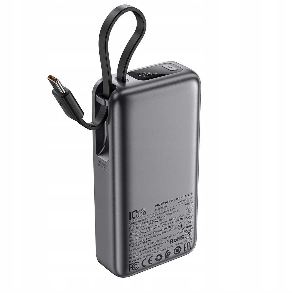 Išorinė baterija Power Bank Acefast M7-10000 PD30W With Cable 10000mAh juoda