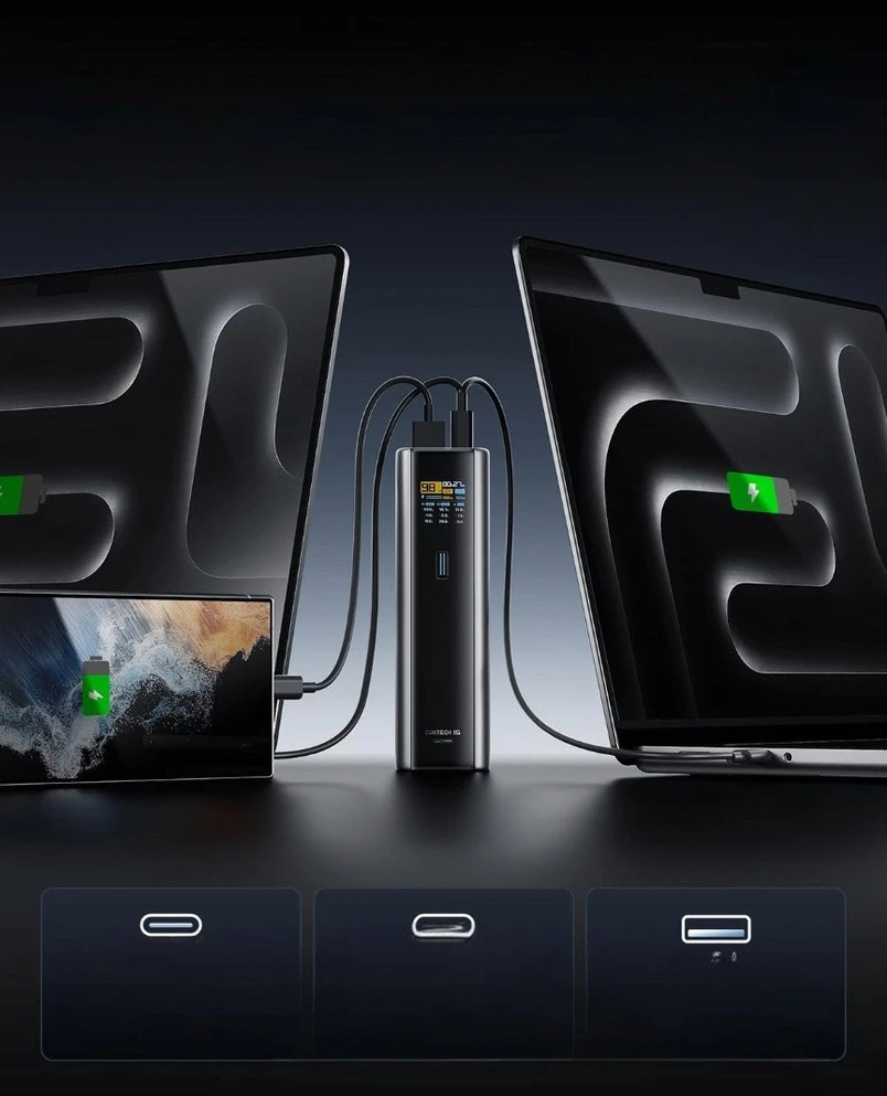 Powerbank Cuktech CKPB200UGLGR 210W 20000mAh 2 x USB-C 1 x USB-A – pilkos spalvos