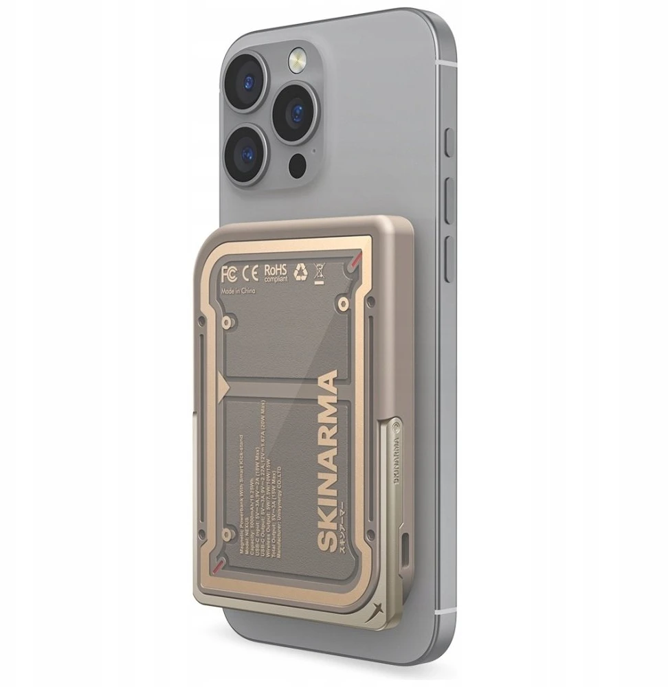 Powerbank Skinarma Nexus Mecha Magnetic Kick-Stand 5000mAh 20W PD USB-C MagSafe aukso spalvos