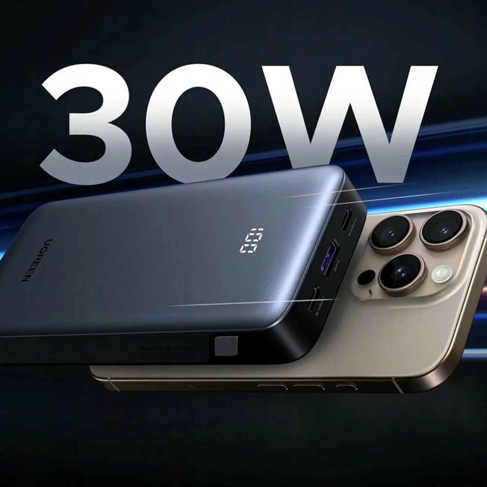 Ugreen Nexode 10000 mAh USB-A 2x USB-C 30W pilka