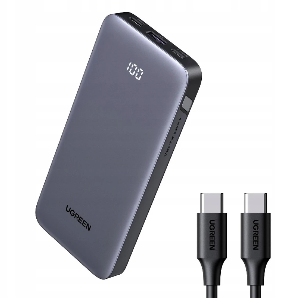 Ugreen Nexode 10000 mAh USB-A 2x USB-C 30W pilka