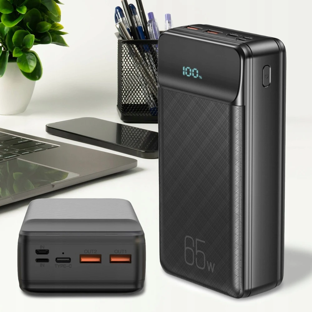 XO laptop power bank PR201 65W 30000mAh juodos spalvos