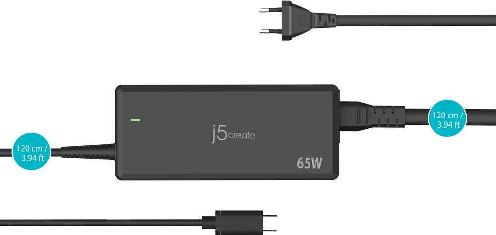 Nešiojamojo kompiuterio maitinimo adapteris j5create j5create 65W PD Adapteris zasilania USB-C®