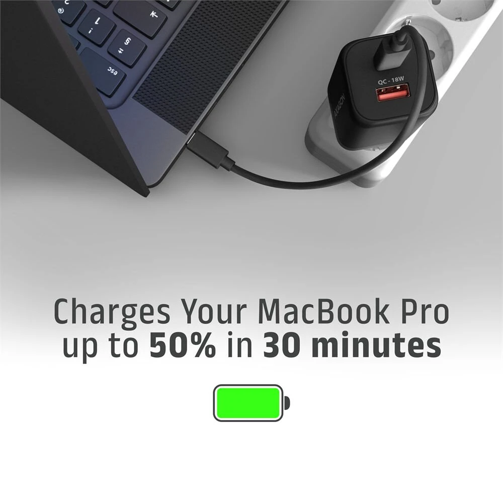 AXAGON ACU-PQ100, GaN tinklo įkroviklis 100 W, USB-A + USB-C, PD3.0/PPS/QC4+/SFC2.0/Apple, juodas