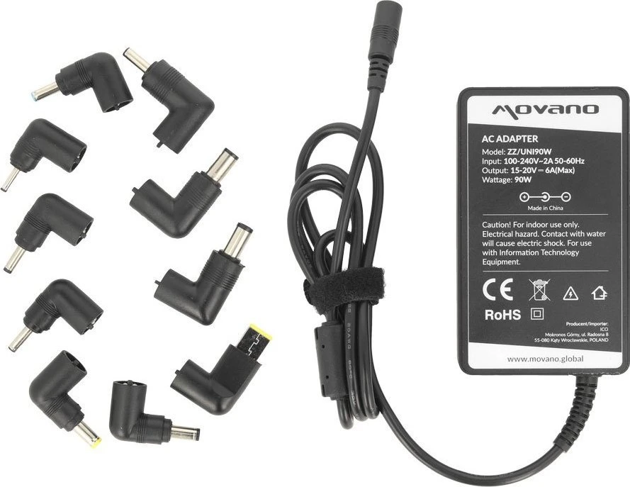 Nešiojamojo kompiuterio maitinimo adapteris Movano 90 W, 6 A, 20 V (ZZ/UNI90W)