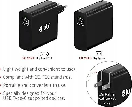 Club 3D Club3D kelioninis įkroviklis USB-C 140W GaN technologija, 1xUSB-C, PD 3.1 palaikymas