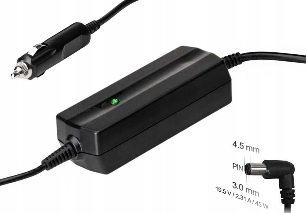 Automobilinis nešiojamojo kompiuterio pakrovėjas Akyga AK-ND-76 (19.5V /2.31A 45W 4.5 x 3.0mm + pin) HP 1.2m