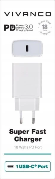 Vivanco įkroviklis USB-C 3A 18W, baltas (60810)