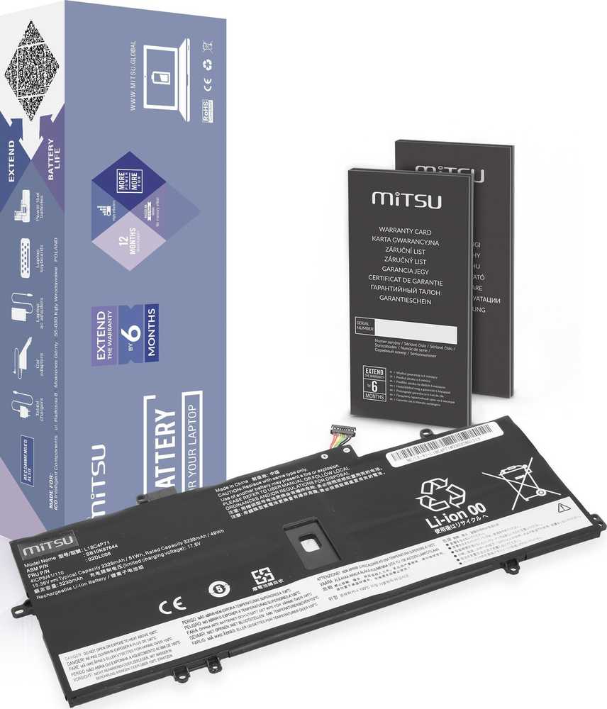 Mitsu Lenovo ThinkPad X1 Yoga 4 5 Carbon 7 8 3325 mAh (51 Wh) 15,36 V baterija