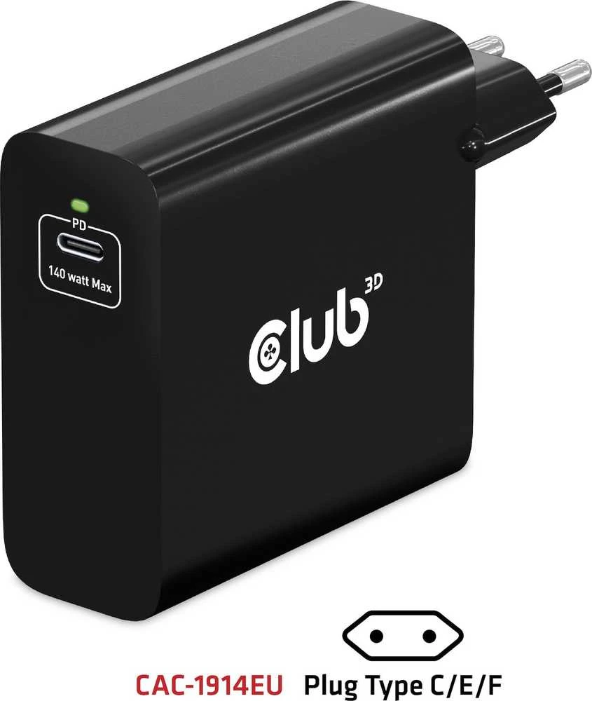 Club 3D Club3D kelioninis įkroviklis USB-C 140W GaN technologija, 1xUSB-C, PD 3.1 palaikymas
