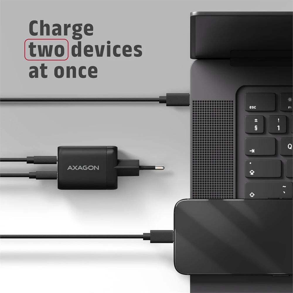 AXAGON ACU-PQ100, GaN tinklo įkroviklis 100 W, USB-A + USB-C, PD3.0/PPS/QC4+/SFC2.0/Apple, juodas