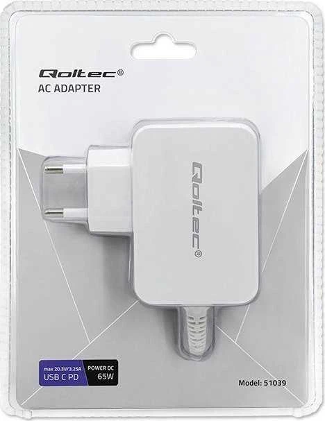 QOLTEC 51039 Įkroviklis 65W 5 20.3V 2 3.25A USB tipas C PD Baltas