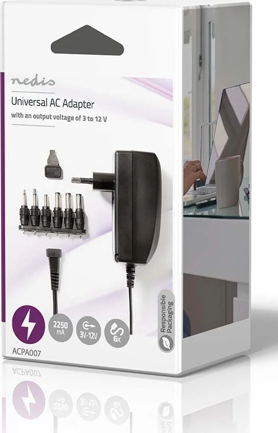 Nešiojamojo kompiuterio maitinimo adapteris Nedis 27 W, 2.25 A, (ACPA007)