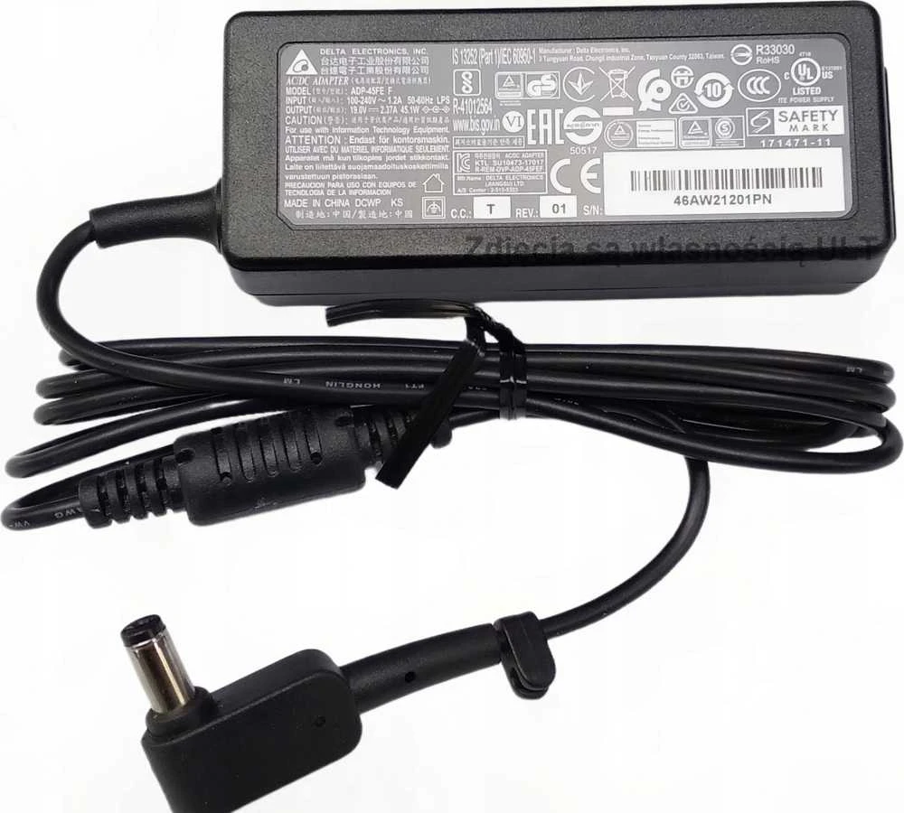 Nešiojamojo kompiuterio maitinimo adapteris Acer 45 W, 1.7 mm, 2.37 A, 19 V (KP.04501.016)