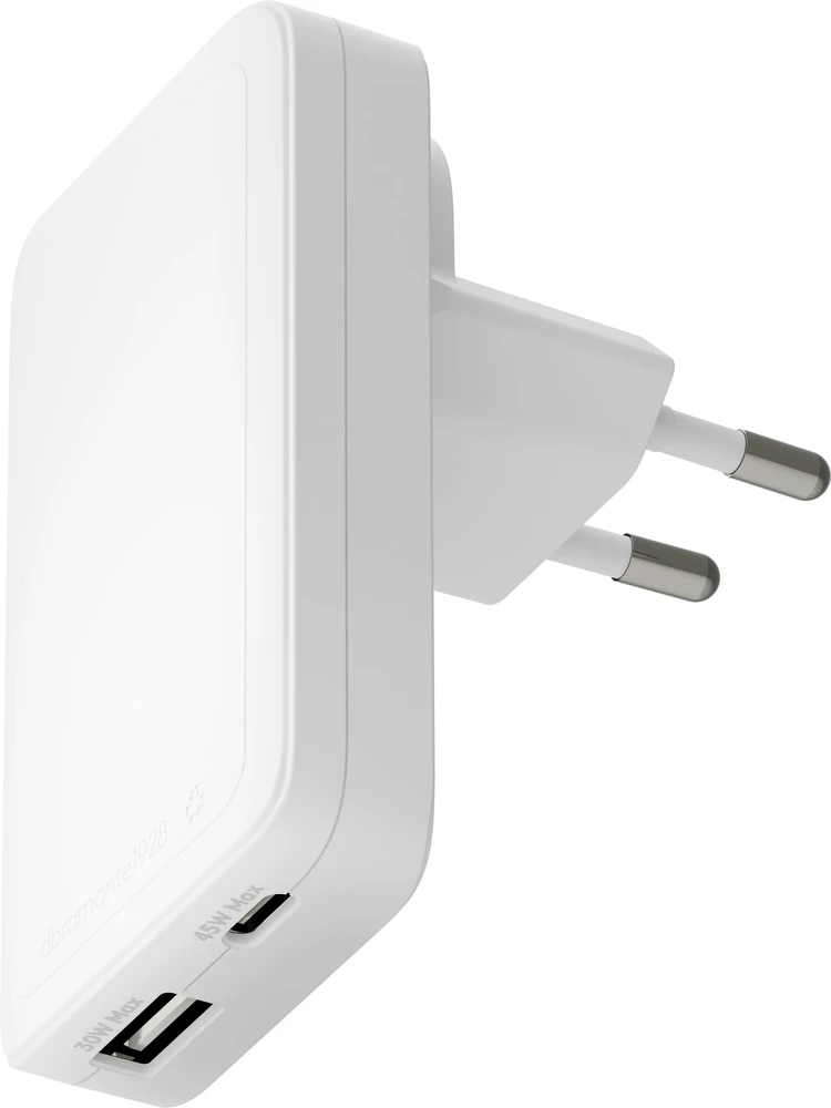 D Bramante dbramante1928 Pro – plonas įkroviklis ES/JAV – USB-C 45W + USB-A 30W – W, skirtas naudoti patalpose, kintamosios srovės, baltas