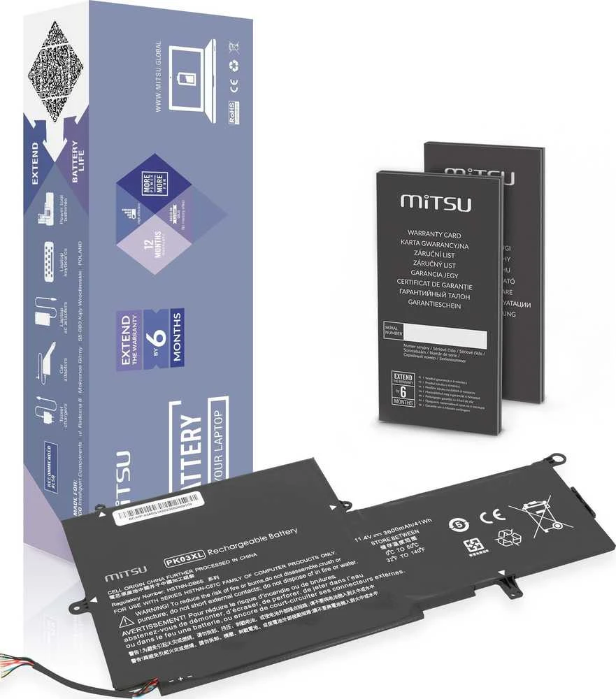 Mitsu PK03XL akumuliatorius, skirtas HP Envy x360 13 Spectre x360 13 3600 mAh (41 Wh) 11,4 V