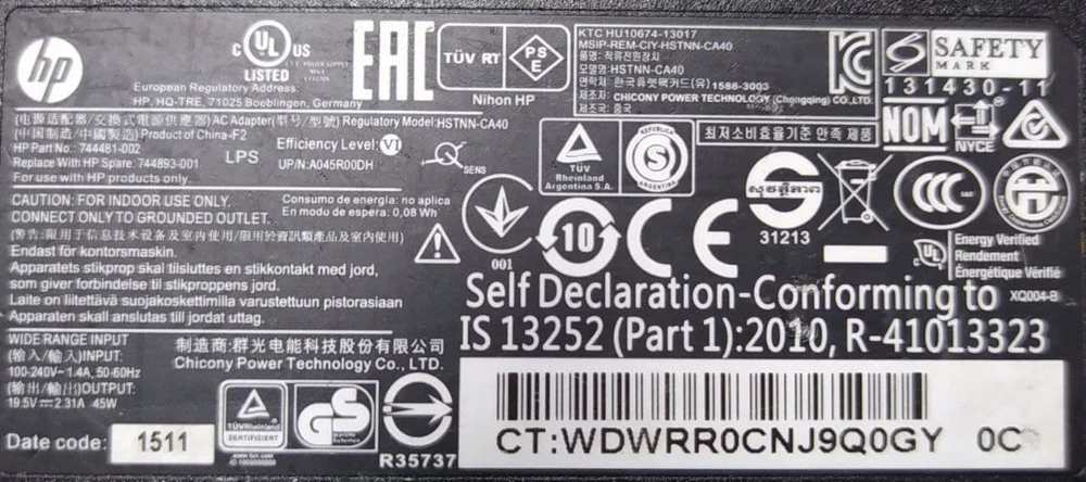Hewlett Packard (HP) Adptr 45W Npfc Smart 3P Rc 4.5