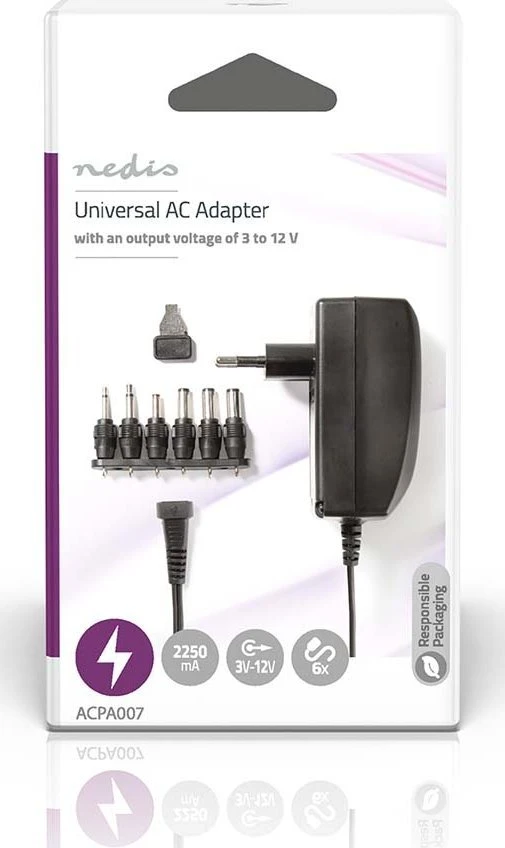 Nešiojamojo kompiuterio maitinimo adapteris Nedis 27 W, 2.25 A, (ACPA007)