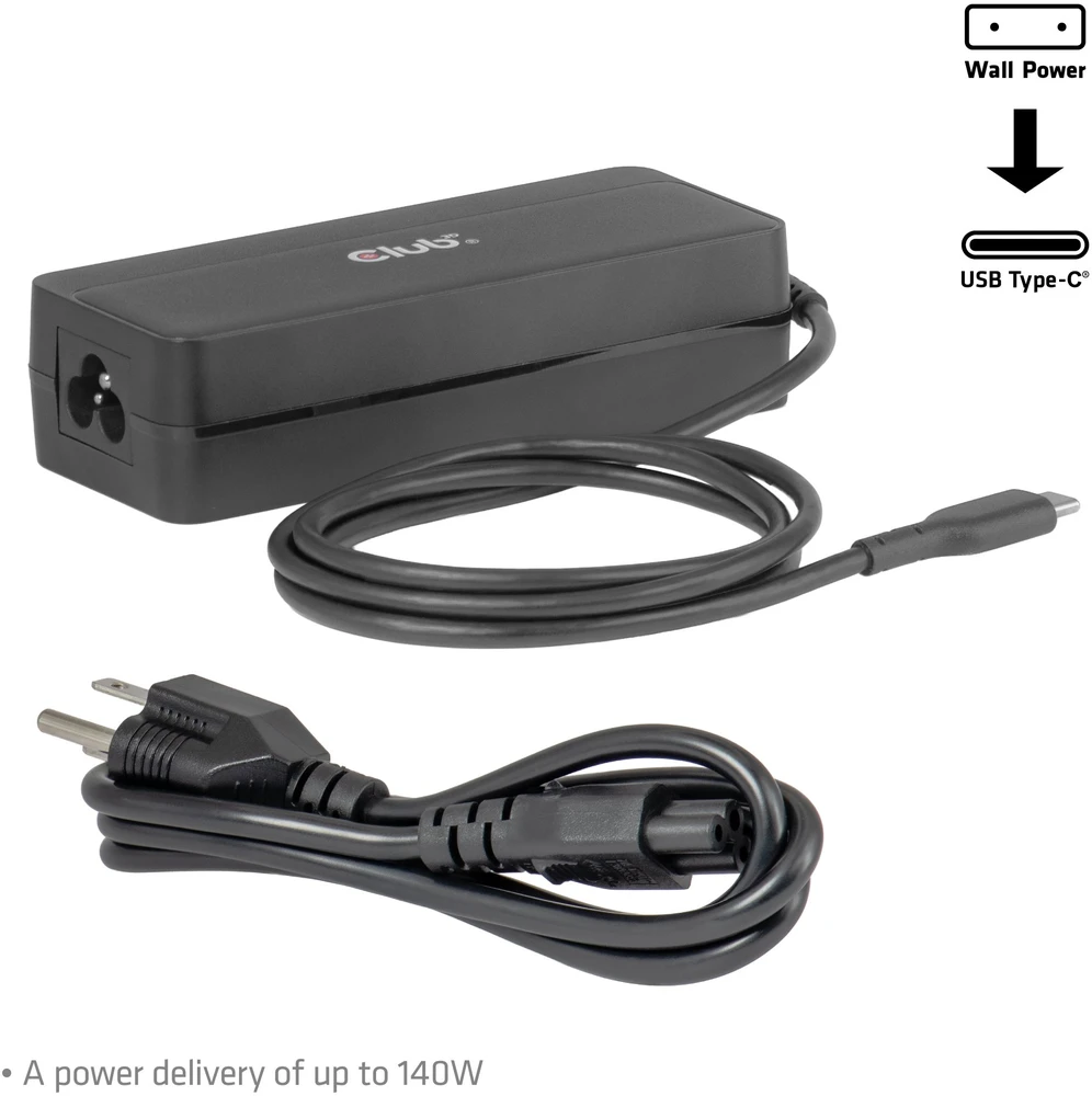 Club 3D Club3D nešiojamojo kompiuterio įkroviklis, USB-C, 140 W, 1 m