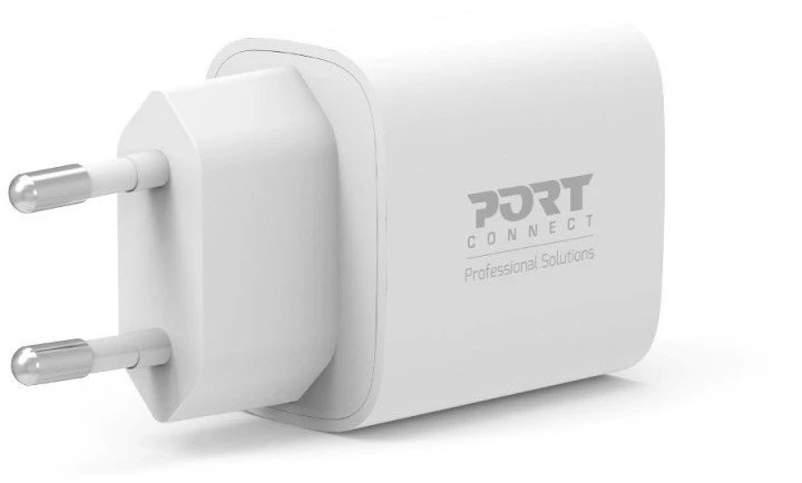 Nešiojamojo kompiuterio maitinimo adapteris Port Designs 900031EU Mobilusis įkroviklis Universalus baltas AC greitas įkrovimas Vidinis