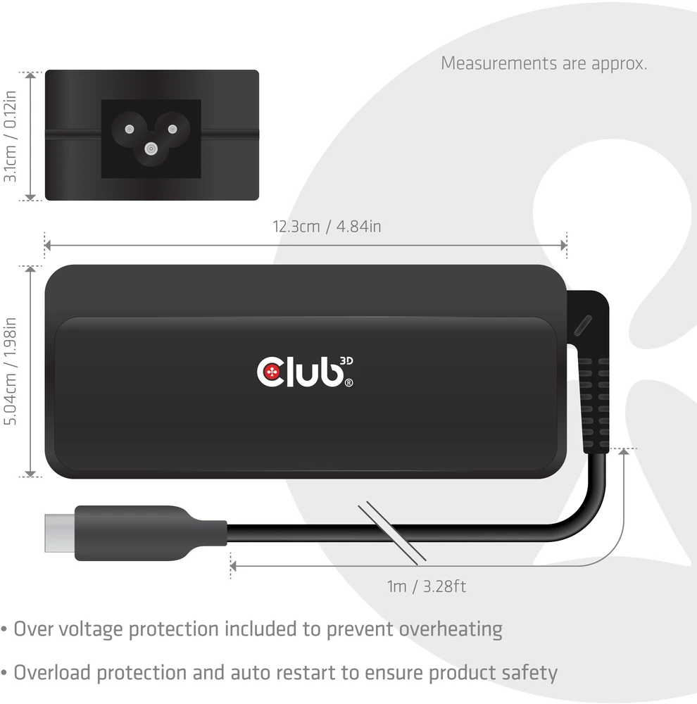 Club 3D Club3D nešiojamojo kompiuterio įkroviklis, USB-C, 140 W, 1 m
