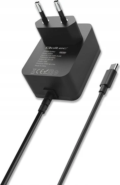 Qoltec Super FAST PD įkroviklis Raspberry PI 4 USB-C 15W 5V 3A juodas