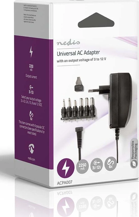 Nešiojamojo kompiuterio maitinimo adapteris Nedis 27 W, 2.25 A, (ACPA007)